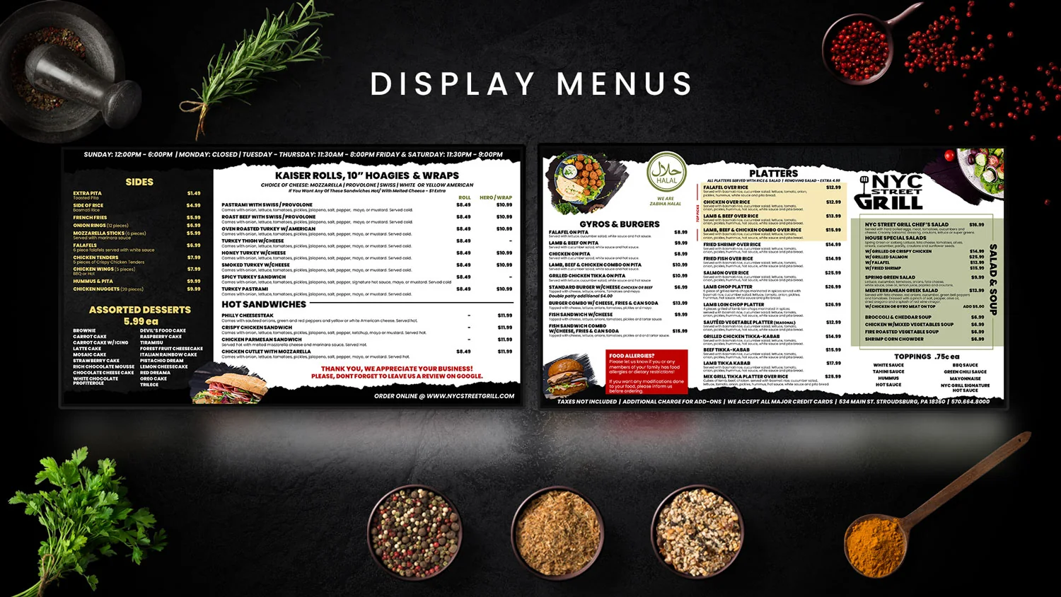 NYC Street Grill menu system